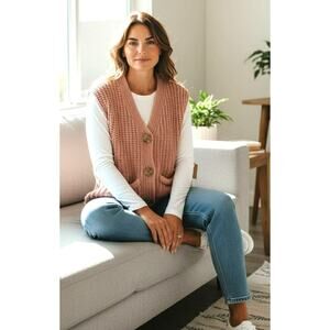 NWOT Hapnics Cropped Knit Sweater Vest Women's Size Small Pink Button Front